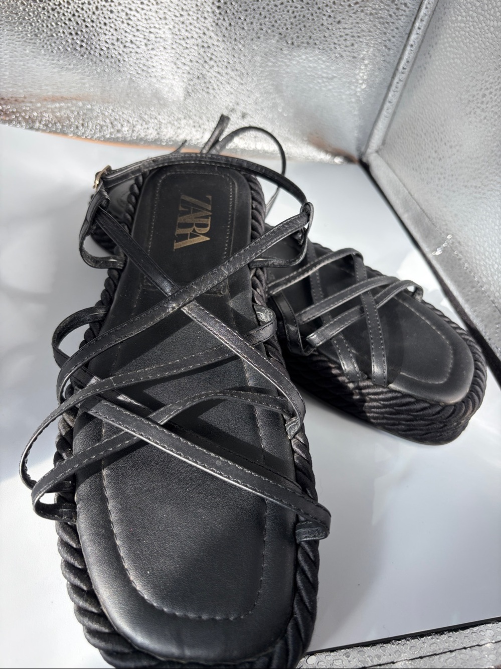 Zara Black Strappy Platform Sandals